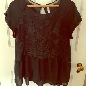 Emerald green lace and sheer flowy top